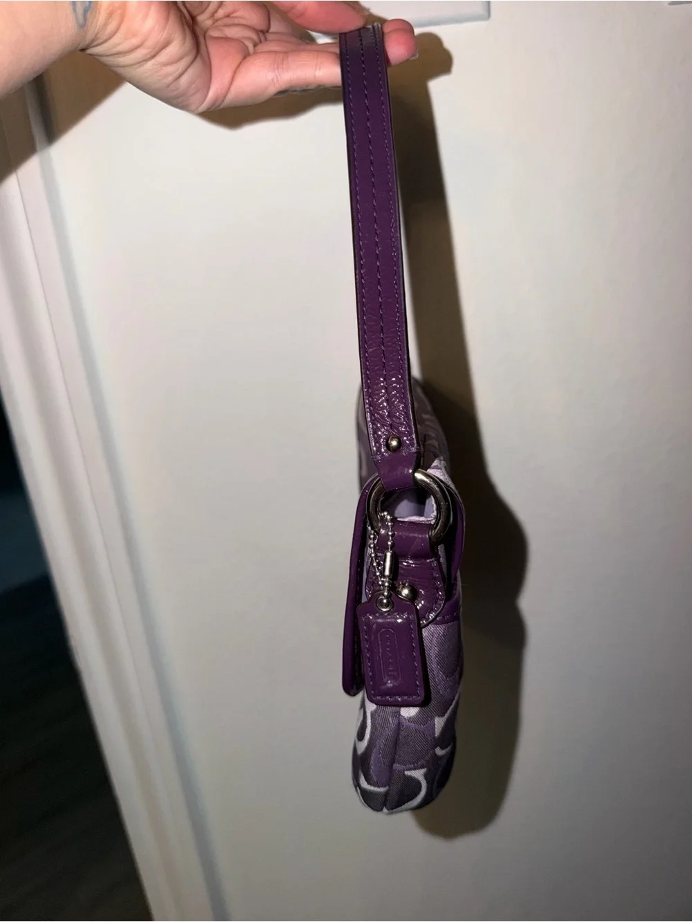 PRISTINE Vintage Y2K Coach Optic Purple Signature Flap Bag - 9x6 Baguette